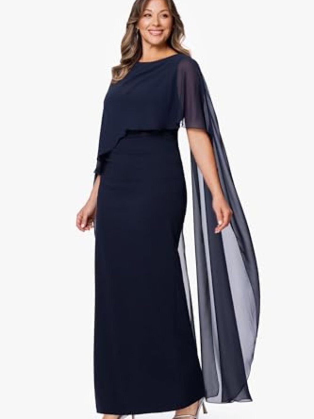 XSCAPE Navy Cape Overlay Formal Evening Gown Plus Size 22W NWT - Picture 5 of 7